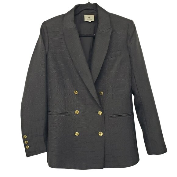 Tuckernuck Diana Black Textured Tweed Double Breasted Blazer Gold Buttons - Picture 1 of 11